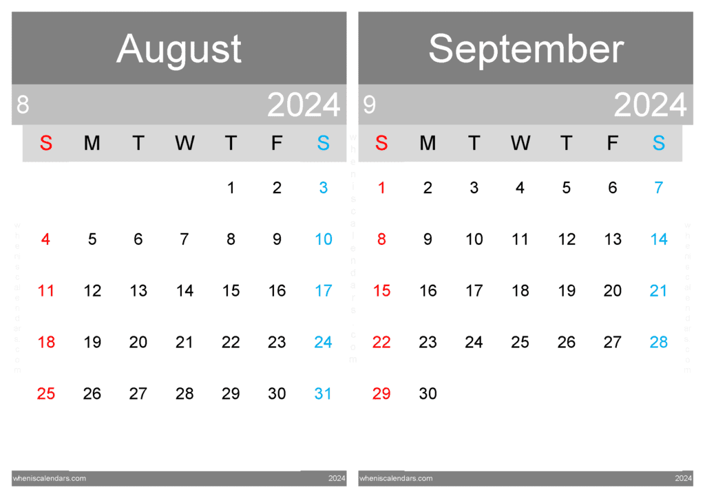 Download 2024 August And September Calendar A4 AS435