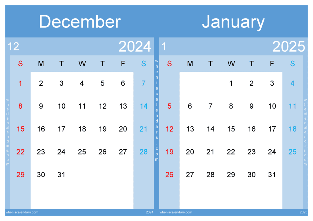 Download Calendar Of December 2024 And January 2025 A4 D4J538