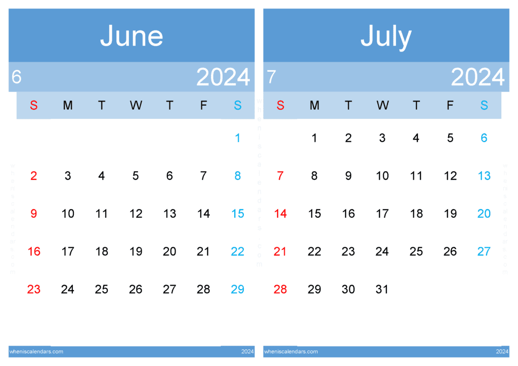 Download Calendar Of June And July 2024 A4 JJ438