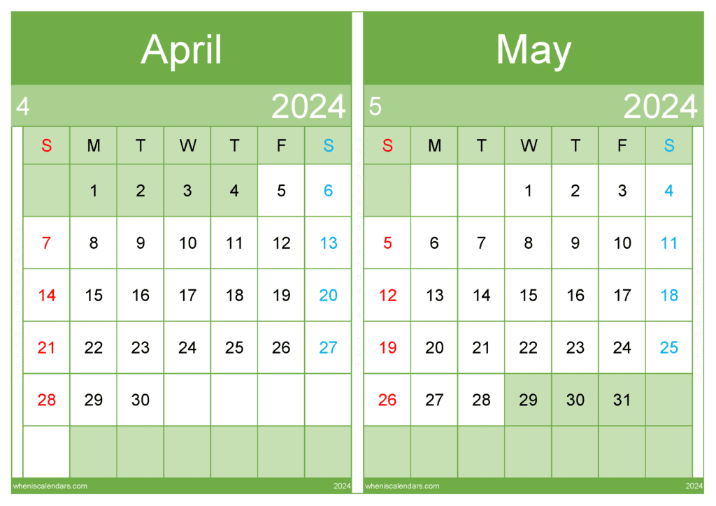 Download 2024 Apr And May Calendar A4 AM444