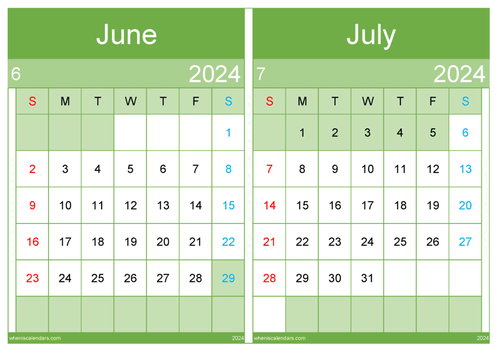 Download June And July Calendar Printable 2024 A4 JJ441