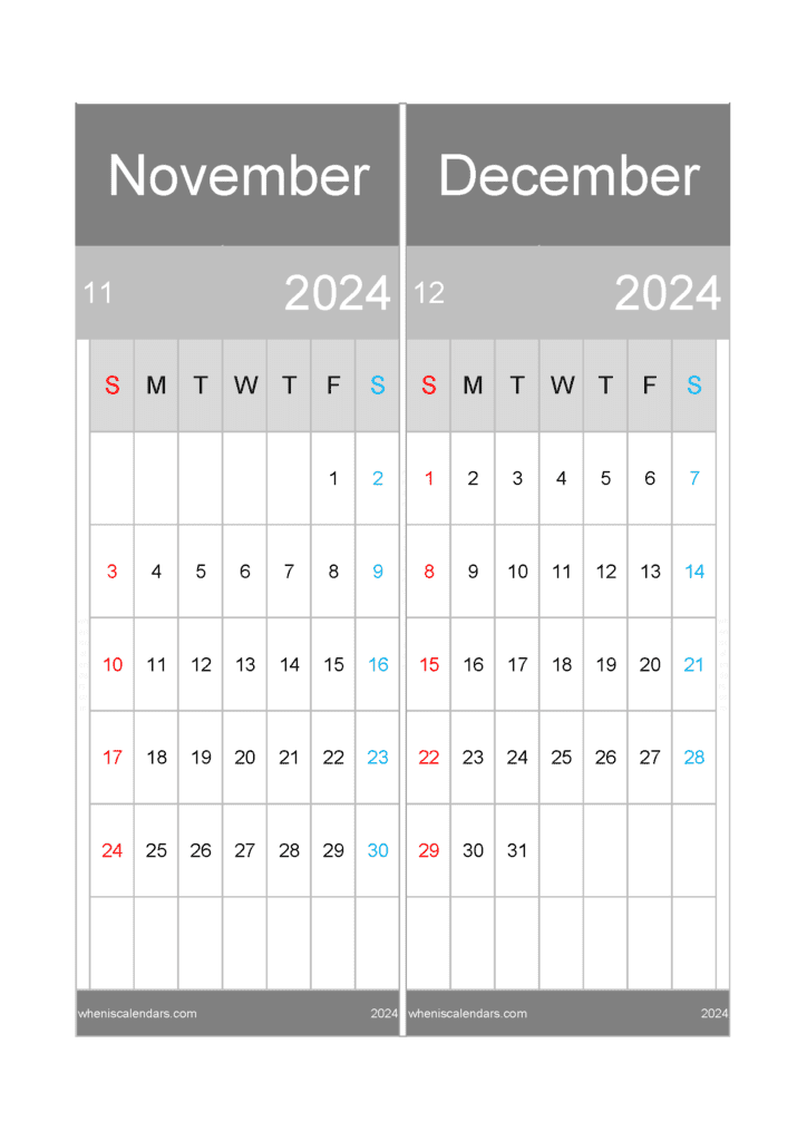 Download Printable Calendar Nov Dec 2024 A4 ND445