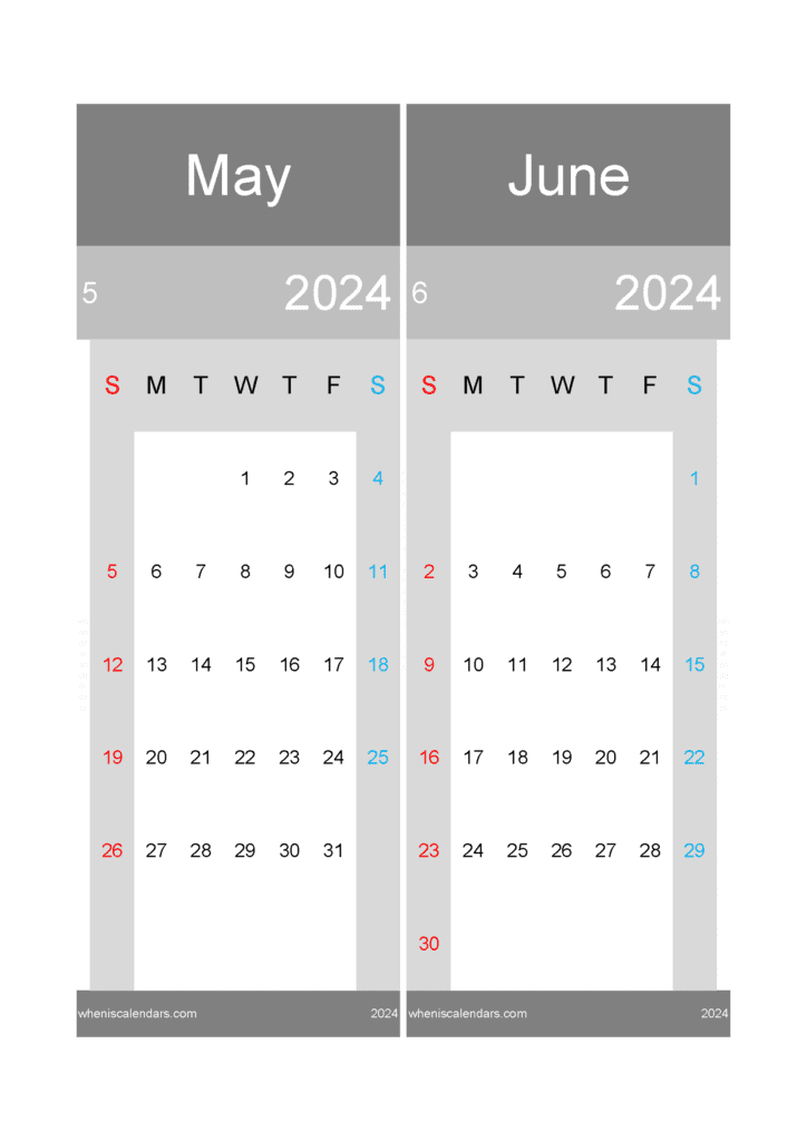 Download Printable Calendar May And June 2024 A4 MJ418