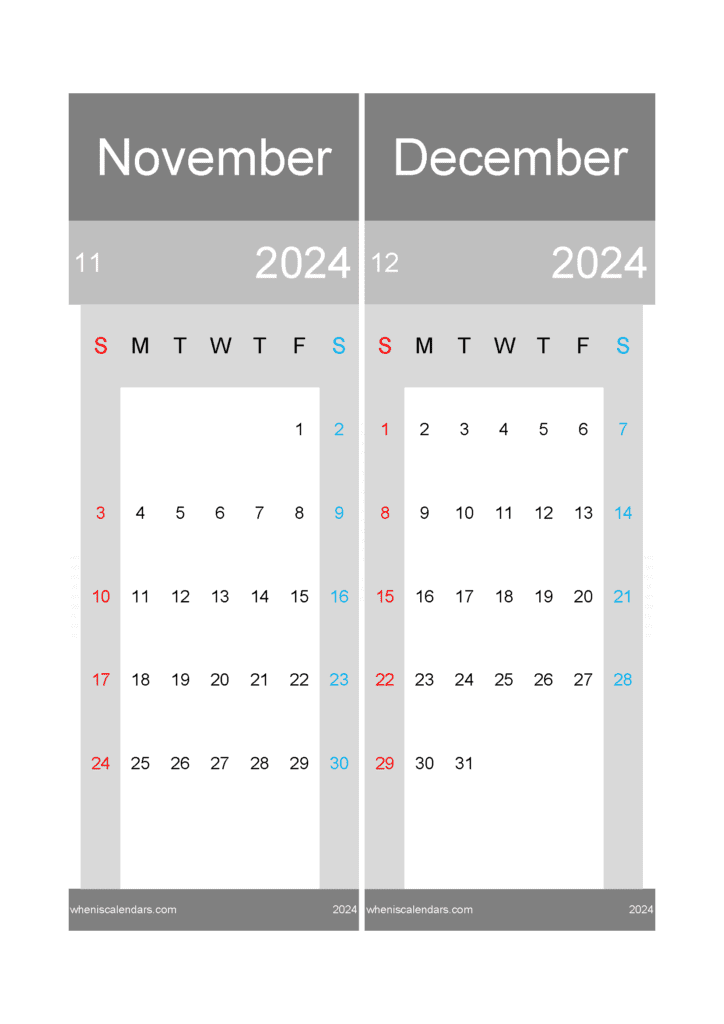 Download Printable Calendar November And December 2024 A4 ND418