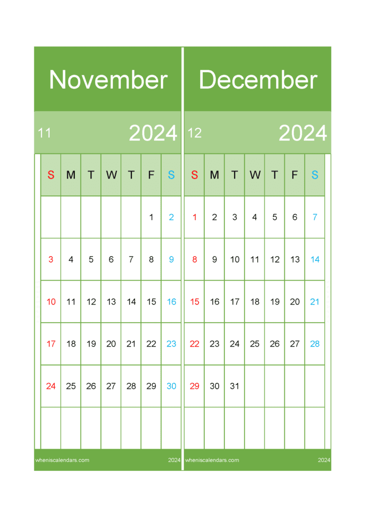 Calendar November December 2024 January 2024 Printable Ellen Hermine