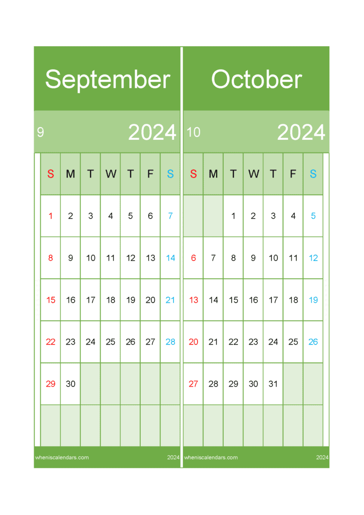 Download Sept Oct 2024 Calendar A4 SO429