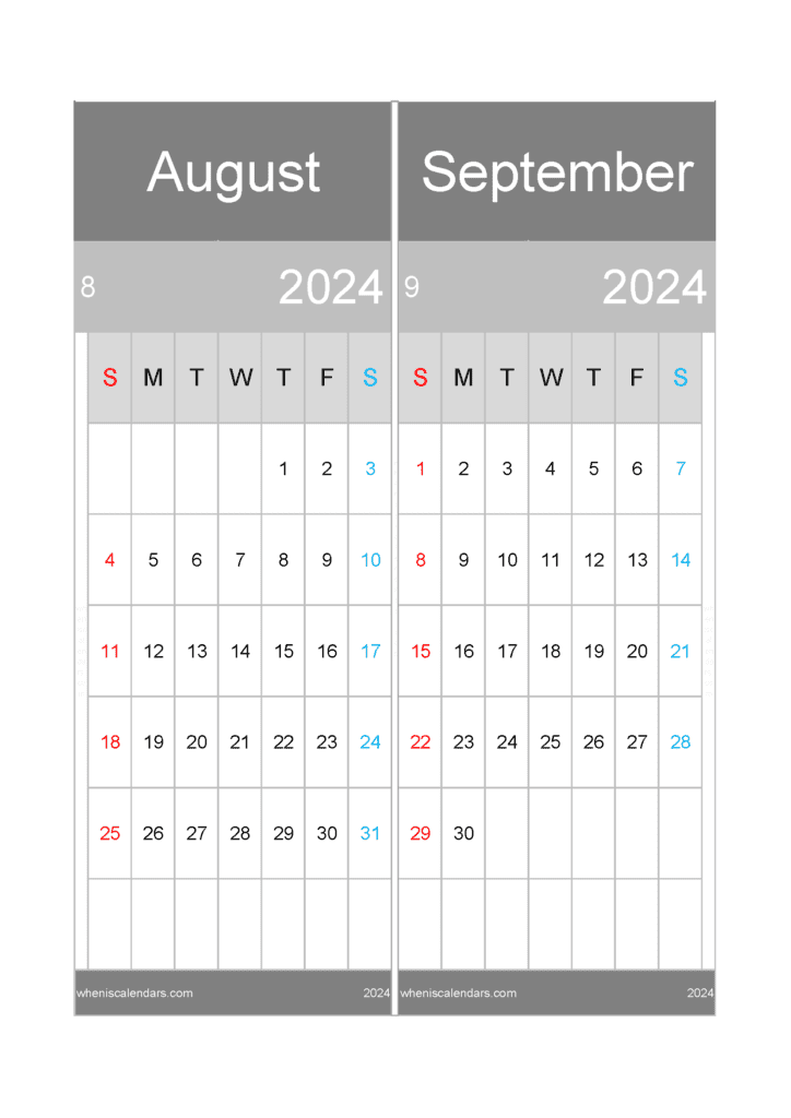 Download 2024 Aug And Sept Calendar A4 AS444