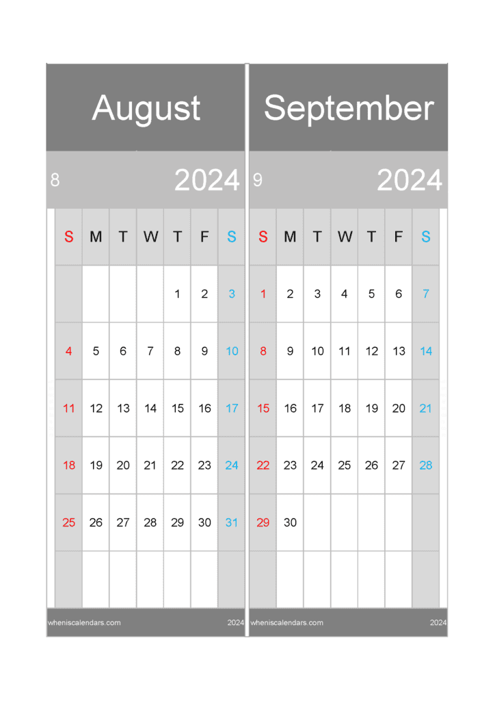 Download Calendar For The Month Of August And September 2024 A4 AS447