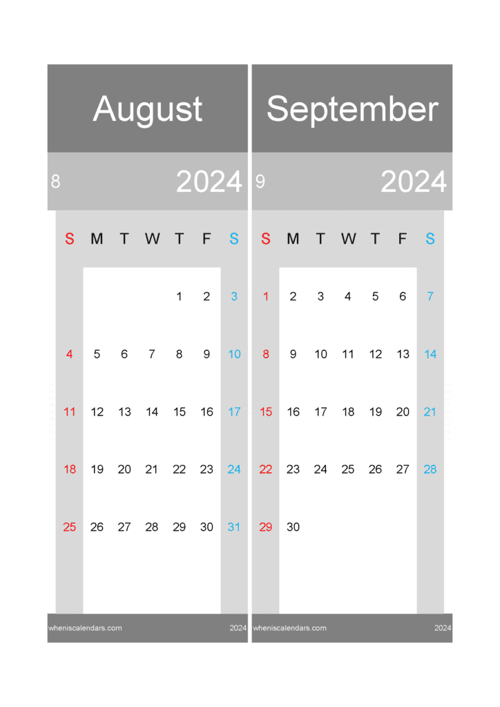 Download Printable Calendar August And September 2024 A4 AS418