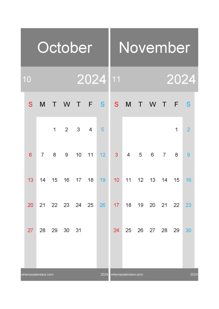 Download Printable Calendar October And November 2024 A4 ON418