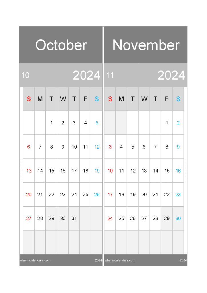 Download Printable Calendar October And November 2024 A4 ON418