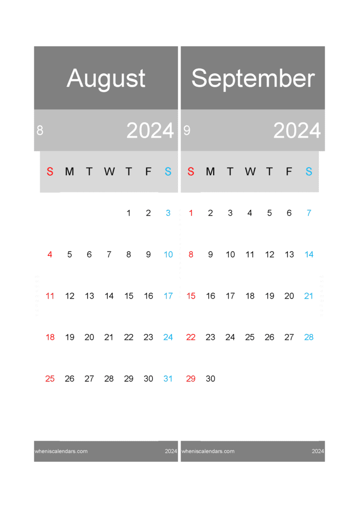 Download Aug And September Calendar 2024 A4 AS420