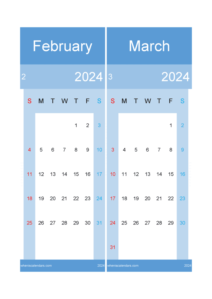 Download 2024 Calendar February March A4 FM423