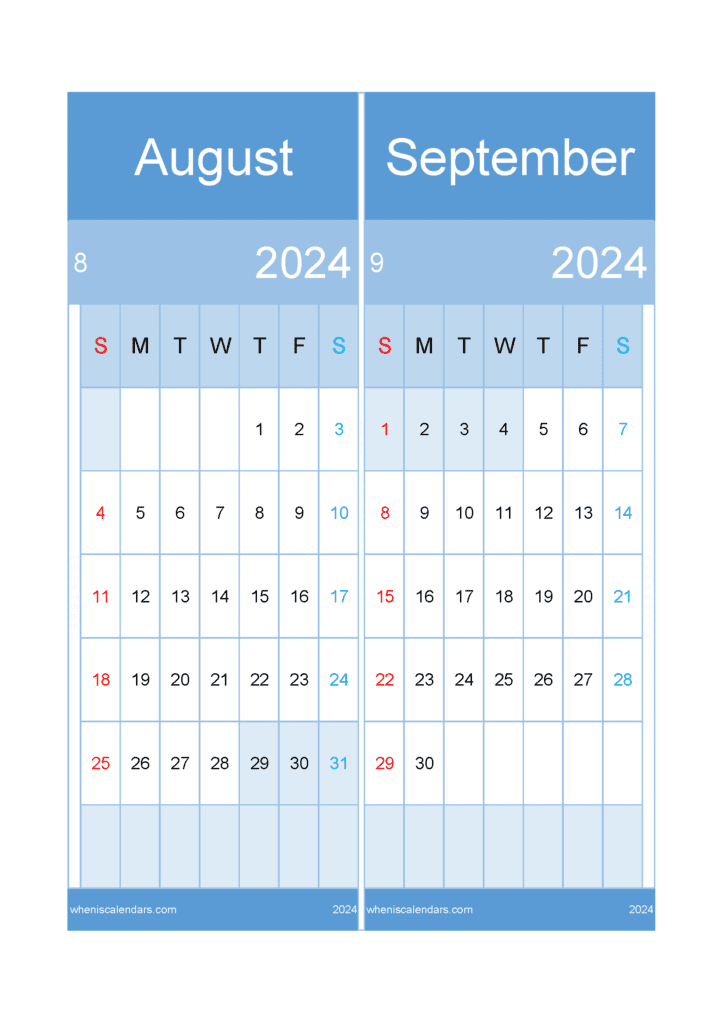 Download 2024 August September Calendar A4 AS422