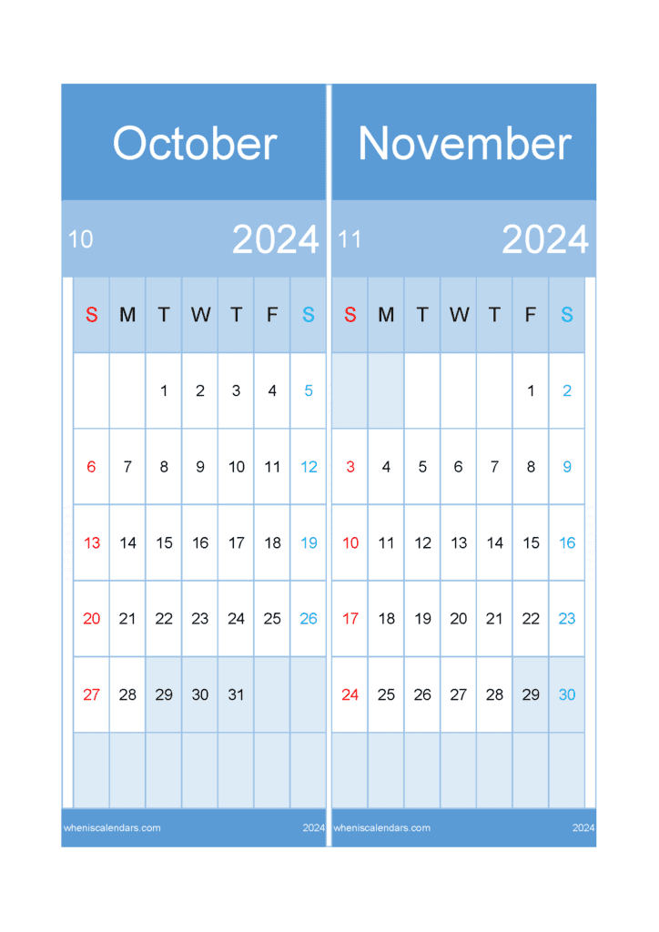 Download 2024 Calendar October November A4 ON423