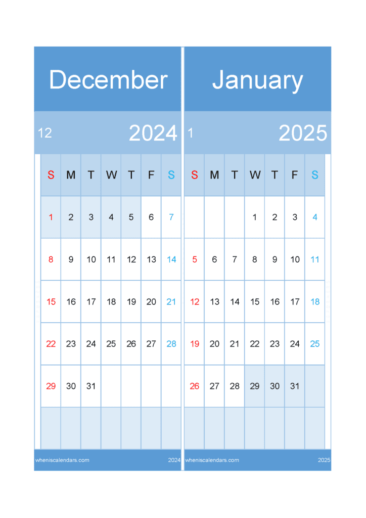 Download Calendar December 2024 January 2025 A4 D4J523