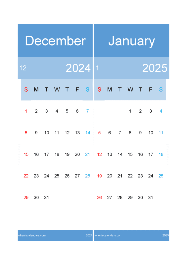 Download December 2024 To January 2025 Calendar A4 D4J525