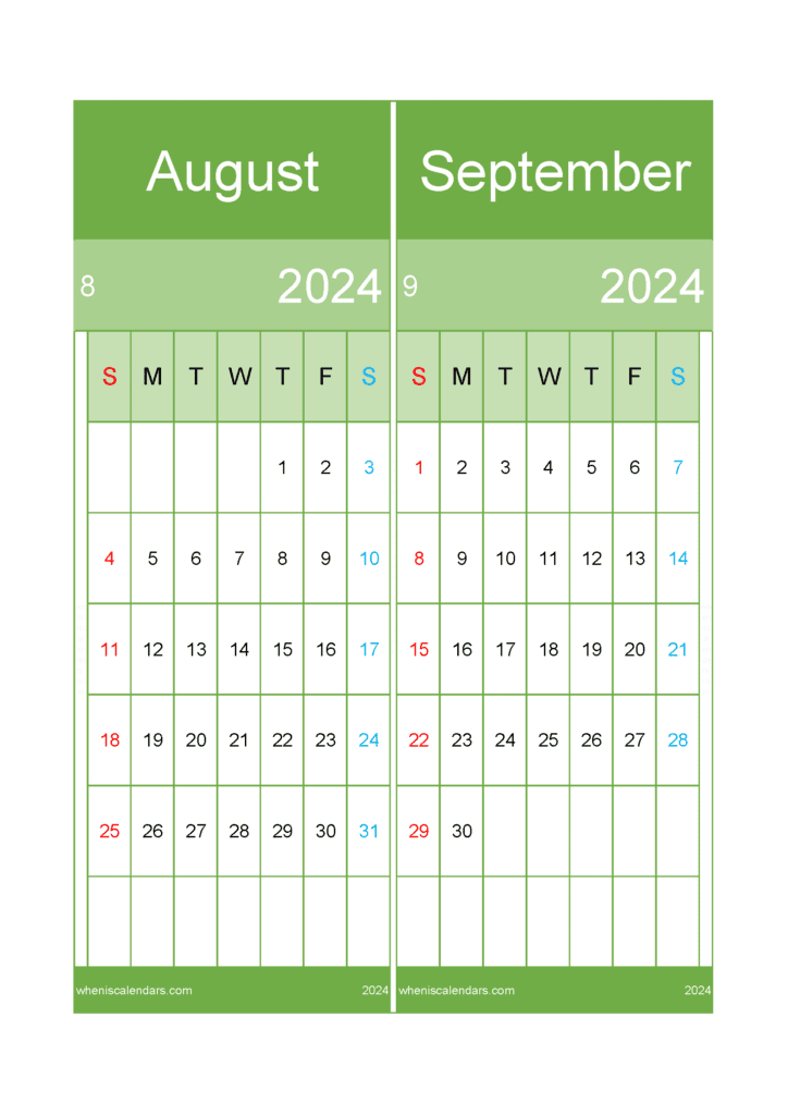 Download Aug And September Calendar 2024 A4 AS426