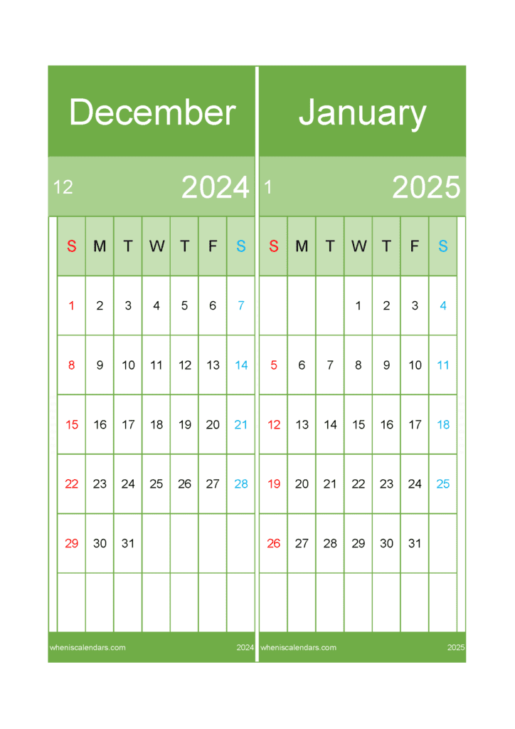 Download Dec 2024 And January 2025 Calendar A4 D4J526