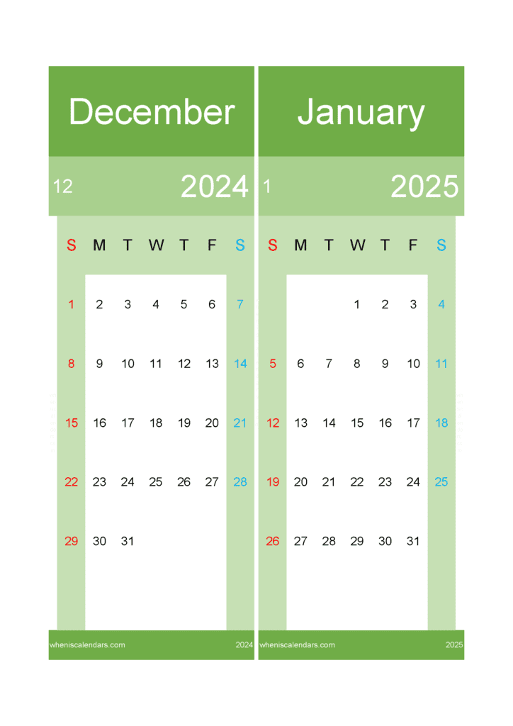 Download Calendar Dec 2024 January 2025 A4 D4J528