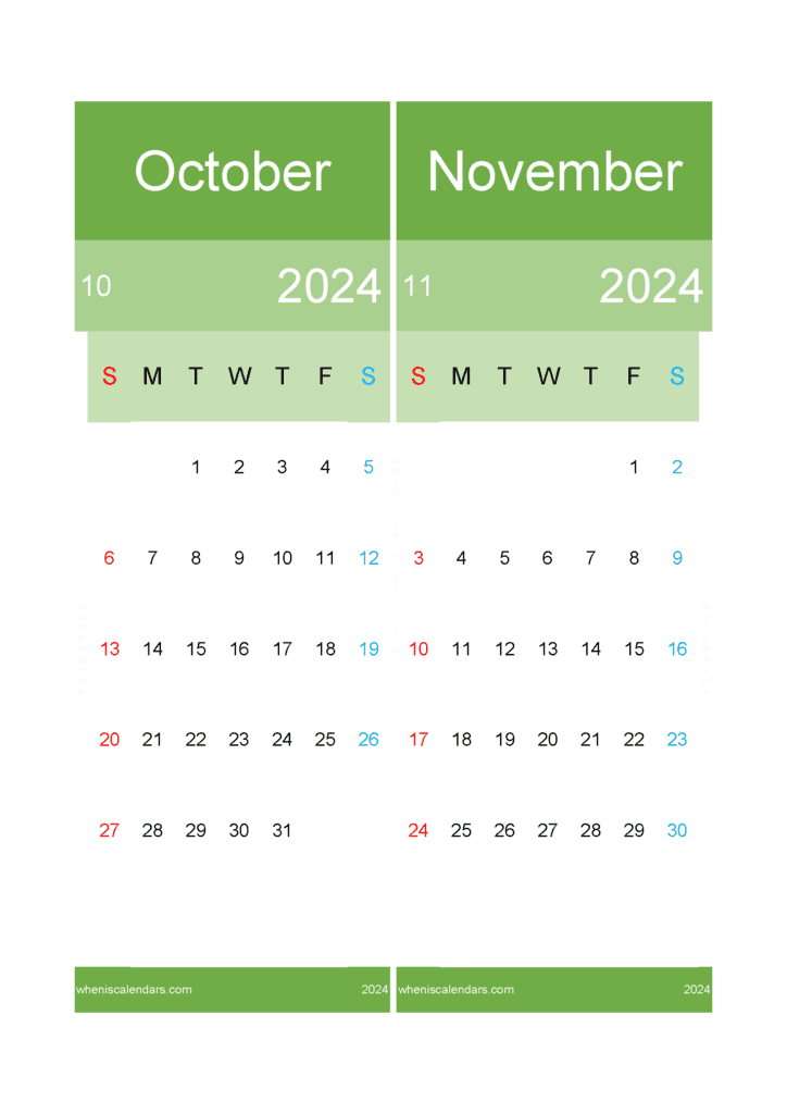 Download Calendar For Oct And November 2024 A4 ON430