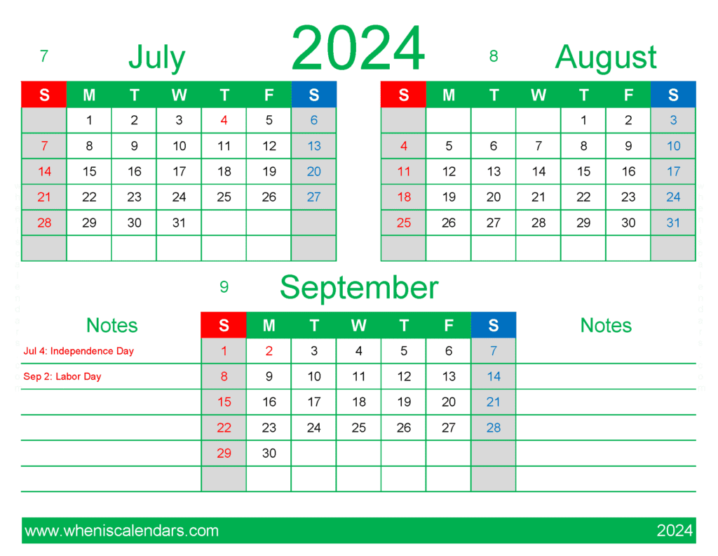 Download 2024 Calendar July August September JAS410