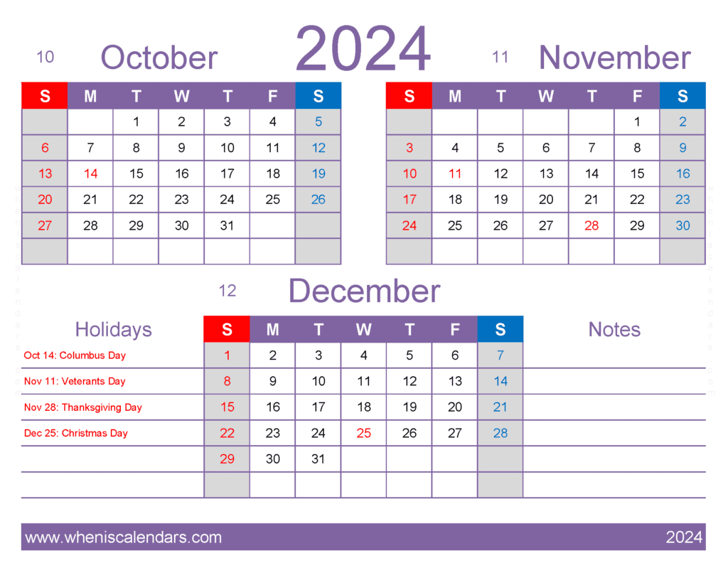 Download Oct Nov December Calendar 2024 OND414