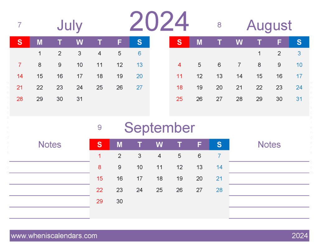 Download Jul Aug Sept 2024 Calendar Printable JAS435
