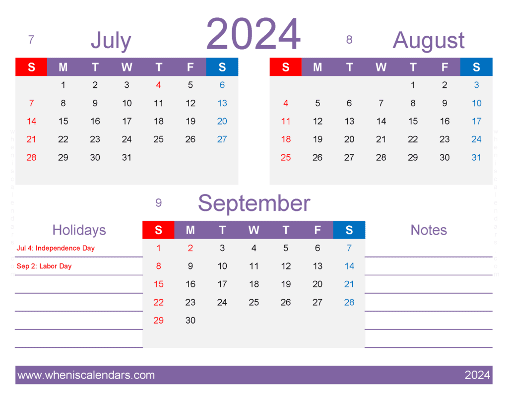 Download Free Printable Calendar July August September 2024 JAS416