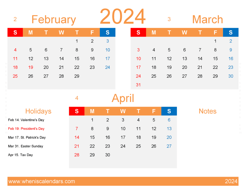 Download February March April Calendar 2024 FMA408
