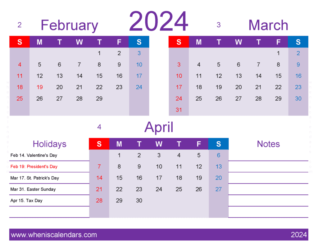 Download Free Printable Calendar February March April 2024 FMA416