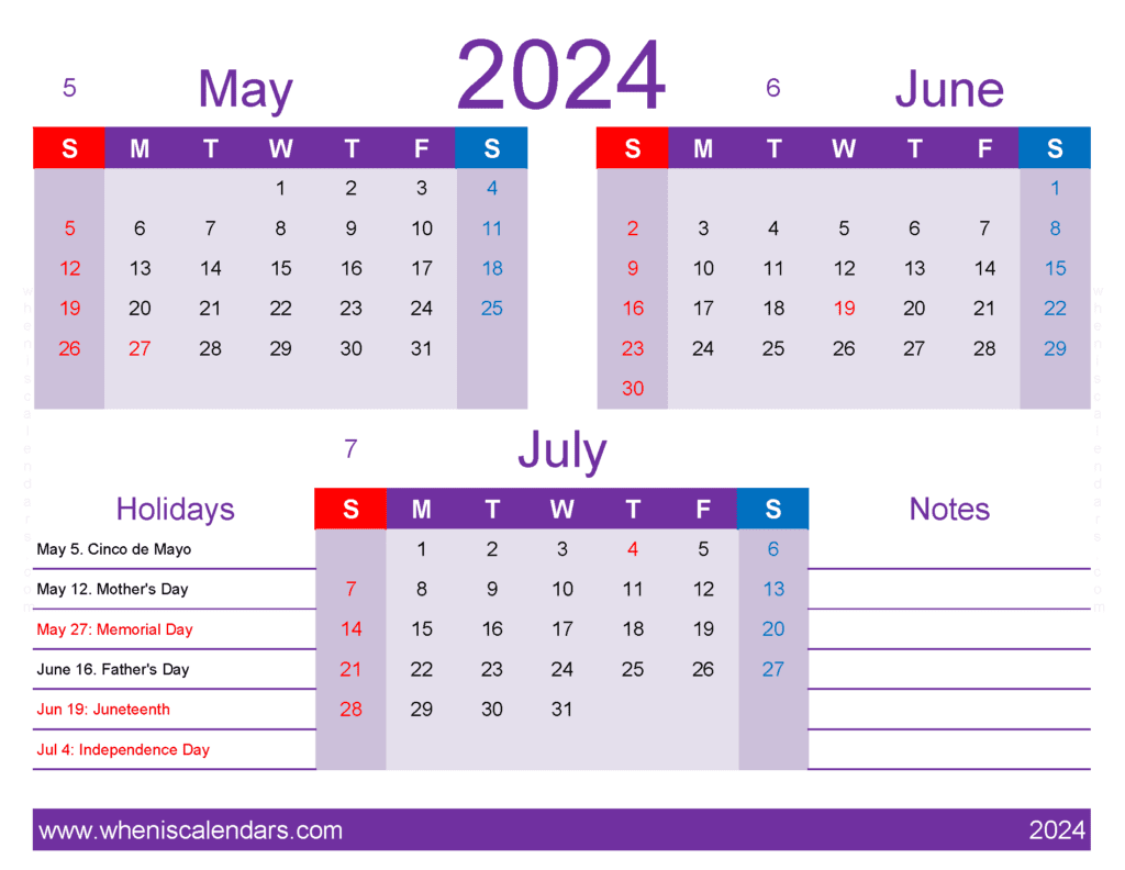 Download Free Printable Calendar May June July 2024 MJJ416