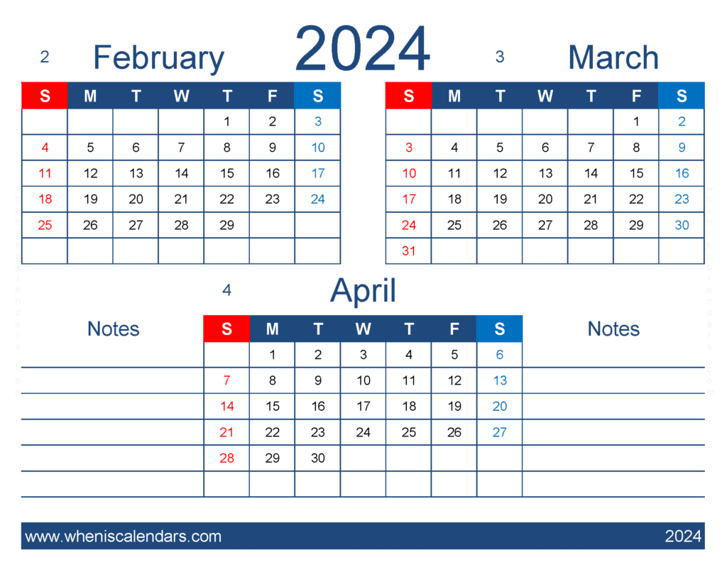 Download February March And April 2024 Calendar Free FMA437