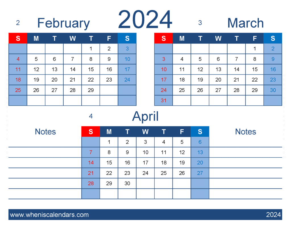 Download February March And April 2024 Calendar Free FMA437