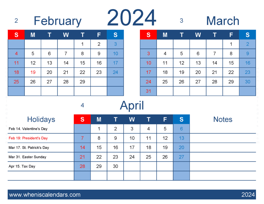 Download Printable Calendar February March April 2024 FMA417