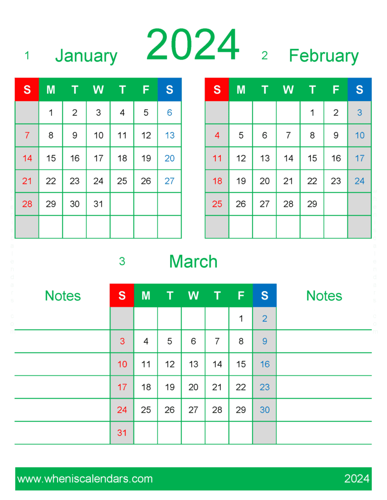 Download January And February And March 2024 Calendar JFM469