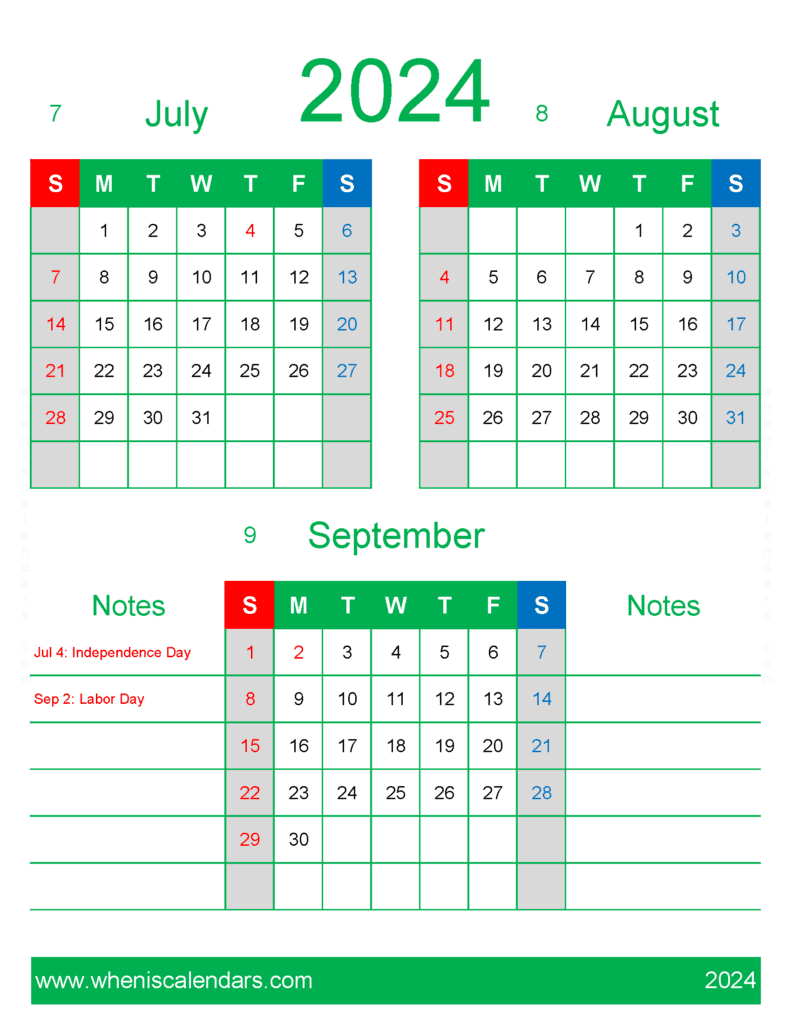 July August September 2025 Calendar