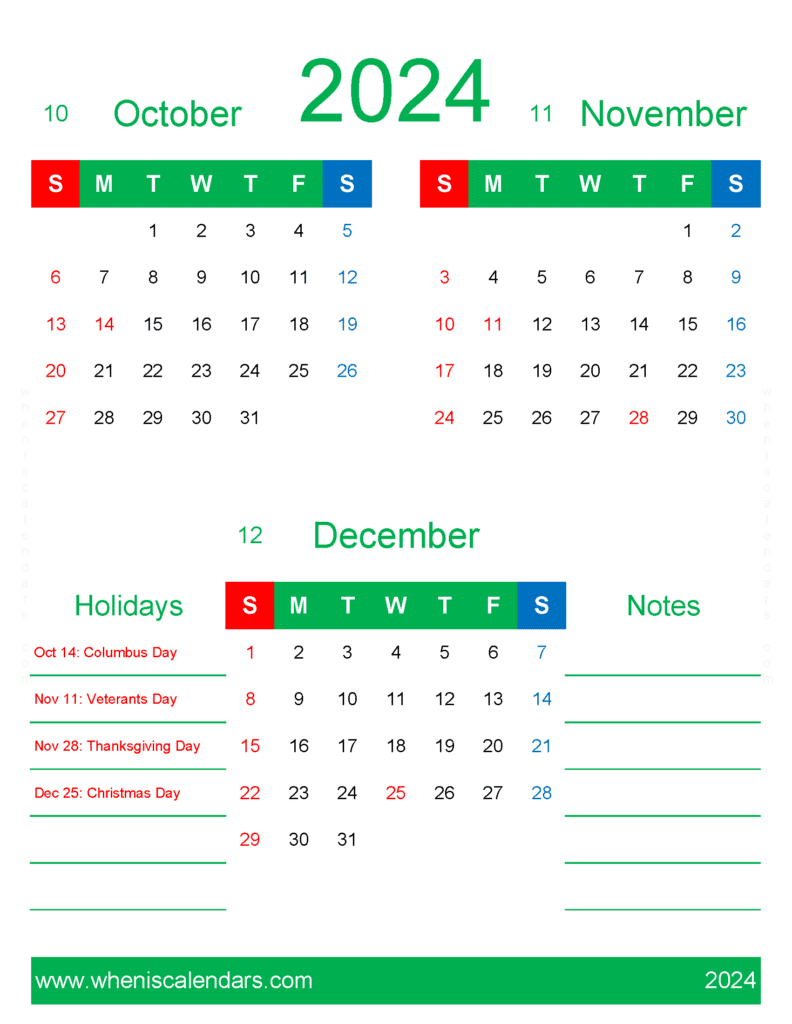 Download Calendar 2024 October November December OND451