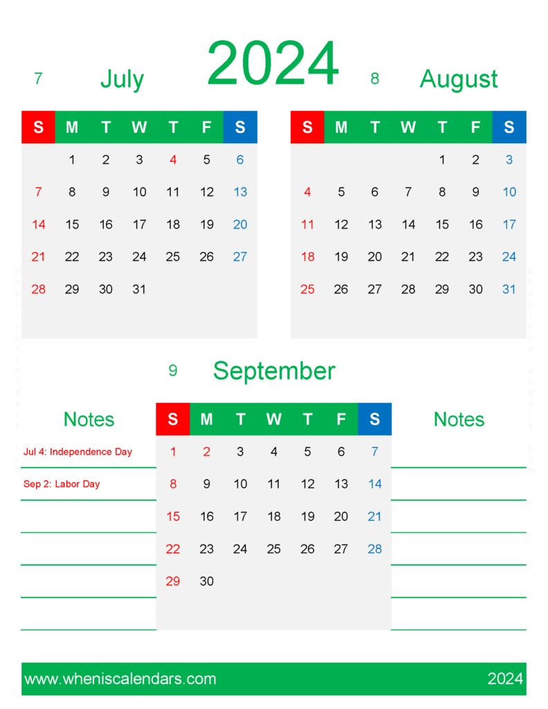 Download Calendar July August September 2024 JAS452