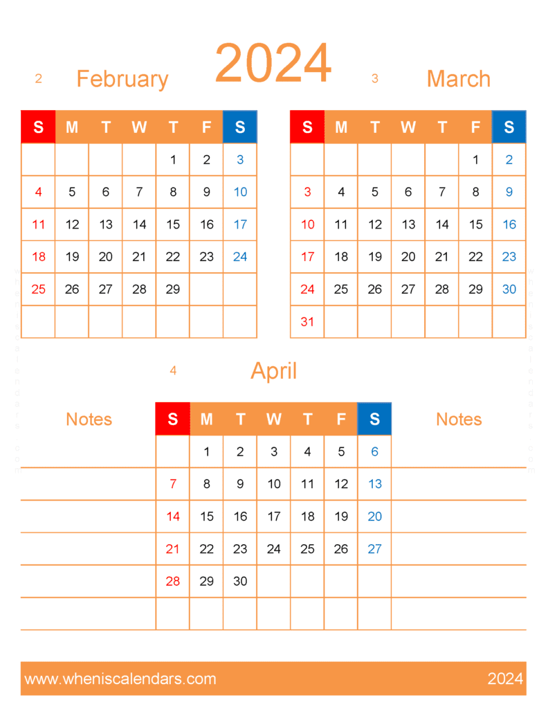 Download February To April Calendar FMA465