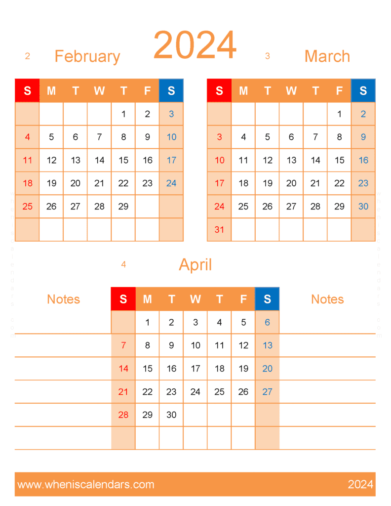 Download February To April Calendar FMA465