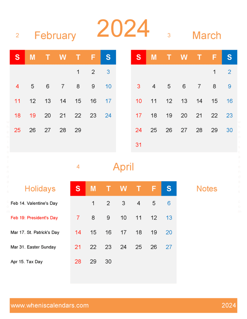 Download Feb Mar April 2024 Calendar FMA447