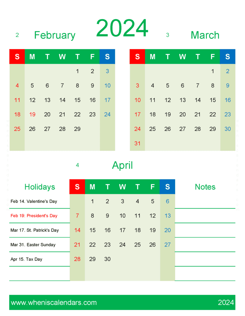 Download Calendar February March April 2024 FMA452