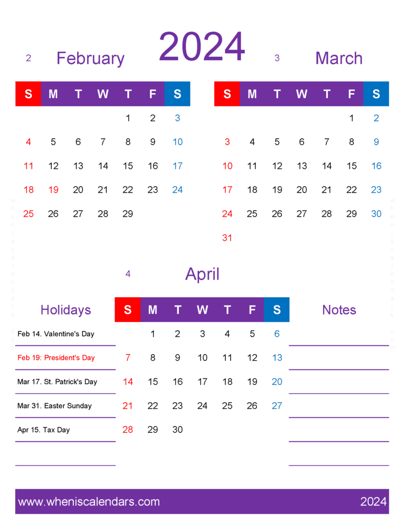 Download Calendar February March April 2024 FMA452