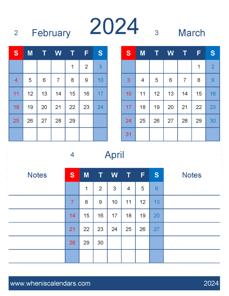 Download Printable Calendar February March April 2024 FMA478