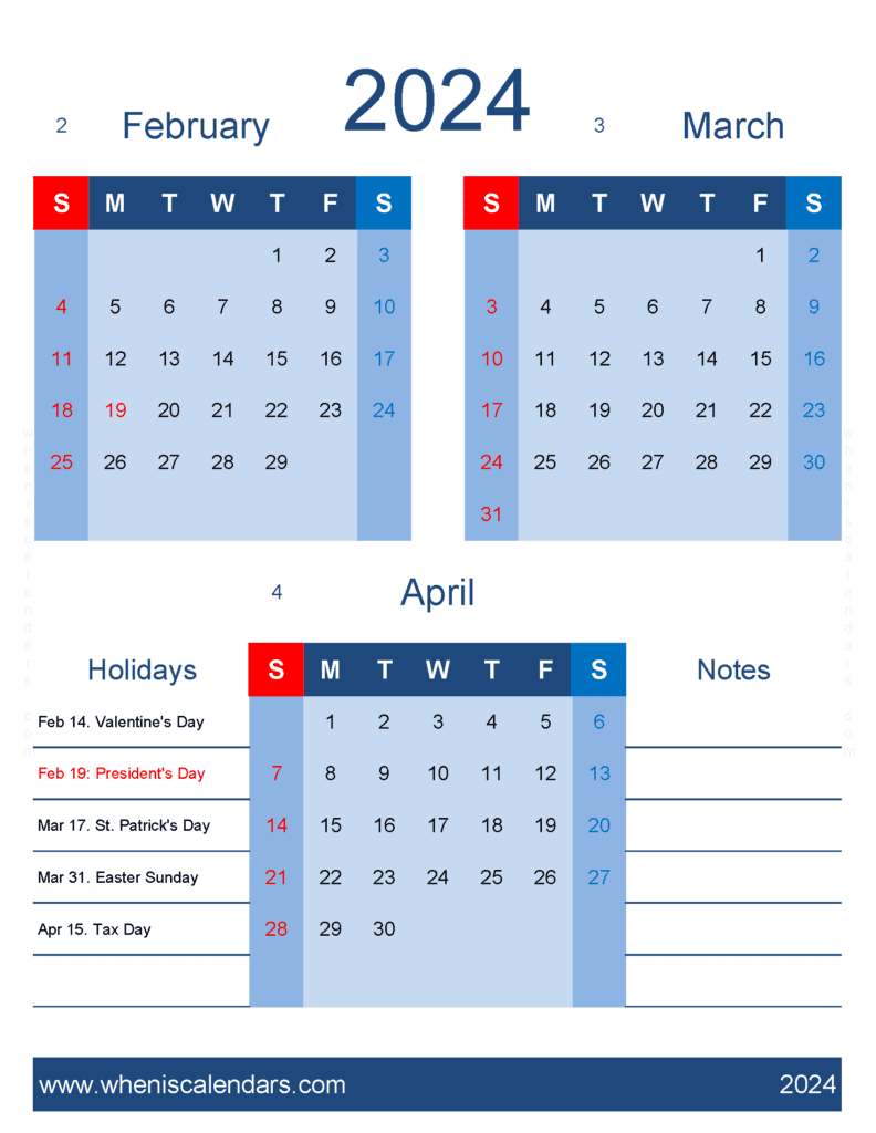 Download Calendar February March April FMA460