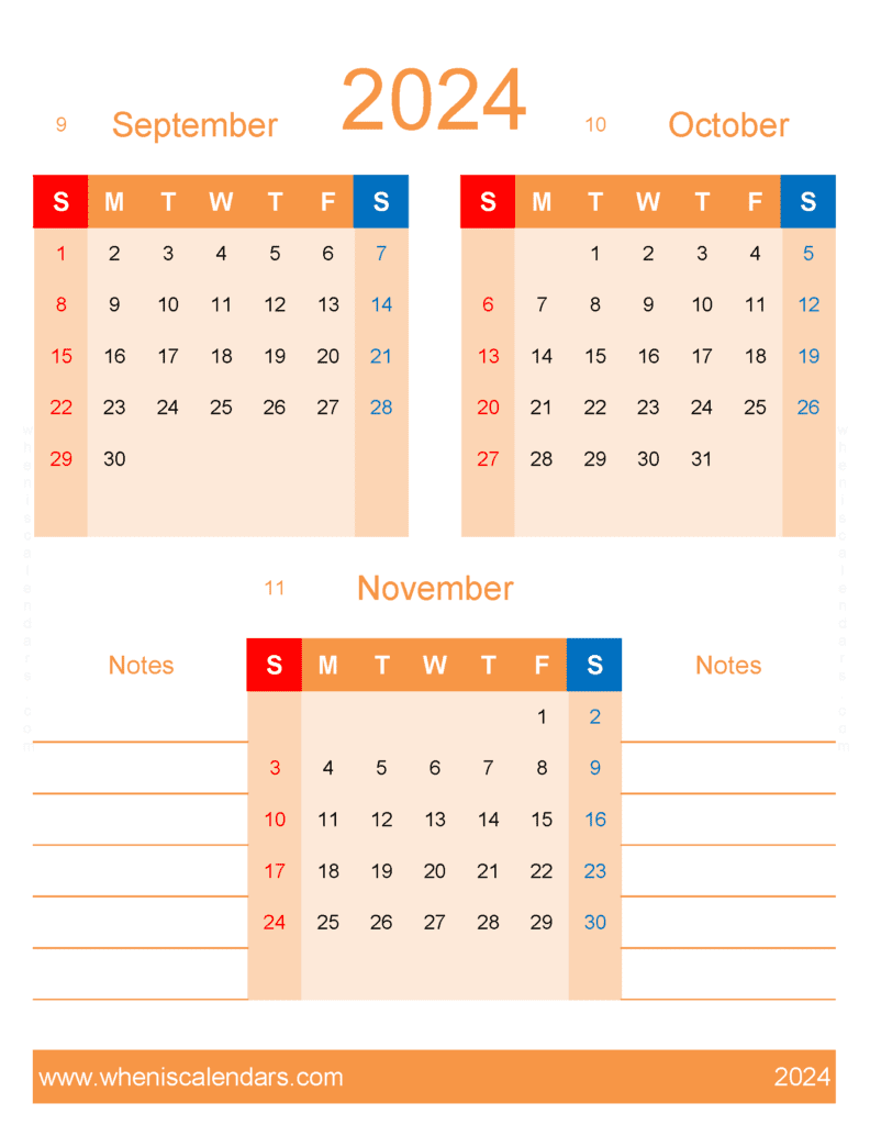 Download September November Calendar 2024 SON468