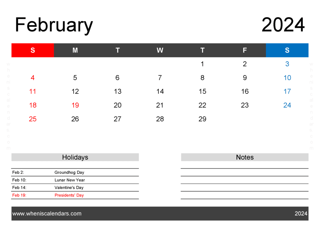 Blank Feb 2024 Calendar Printable pdf Monthly Calendar