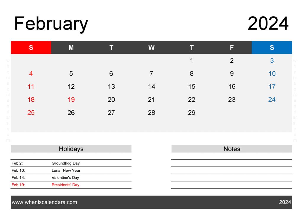 Free Calendar February 2024 Printable Monthly Calendar