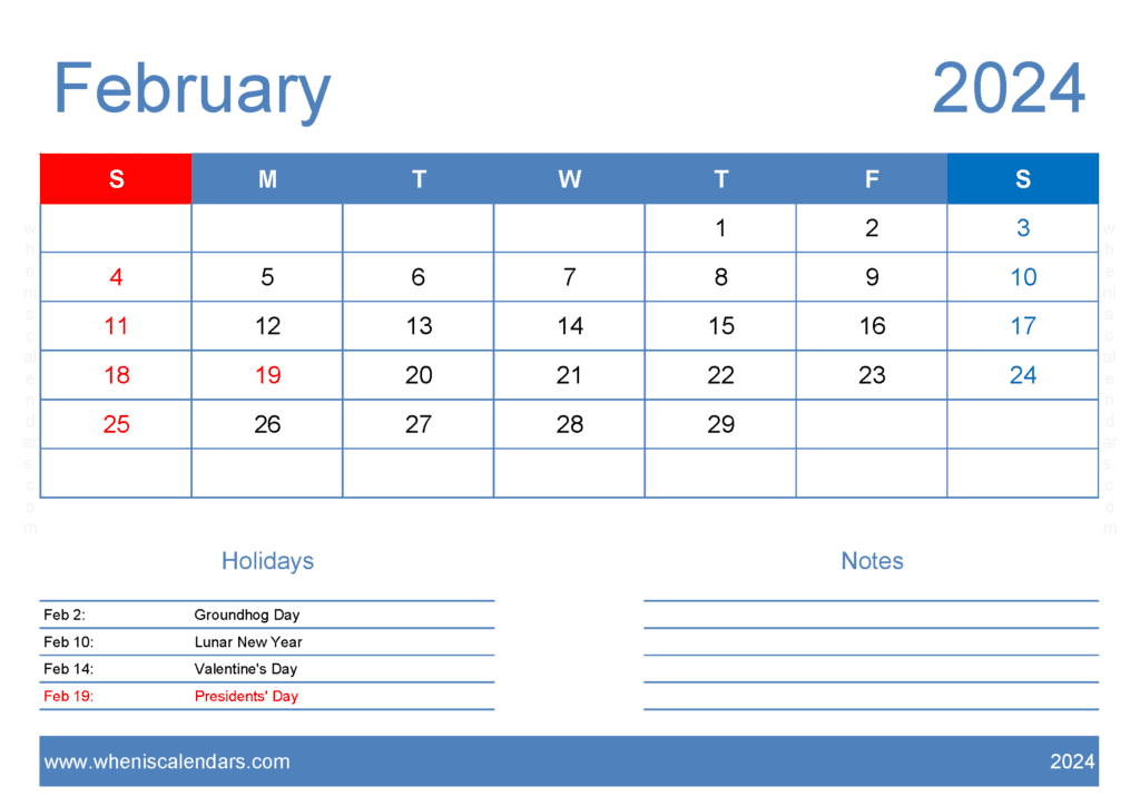 Excel February 2024 Calendar Monthly Calendar